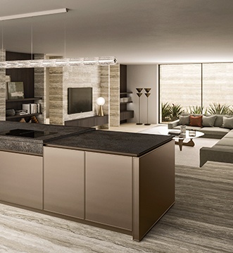 Snaidero Quadra kitchen with central columns and open living room